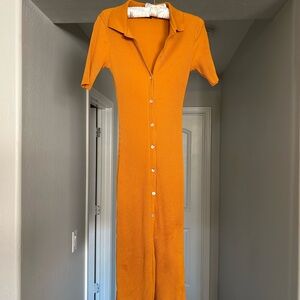 Zara Orange Rib Polo Collar Dress